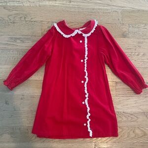 Red Girls' Corduroy Dress with Eyelet Trim